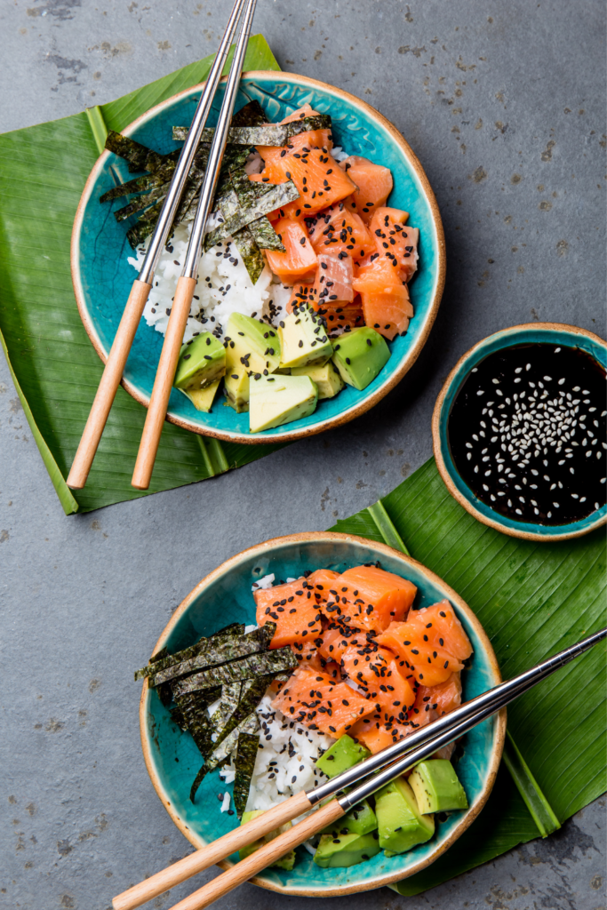 salmon and avocado sushi bowl