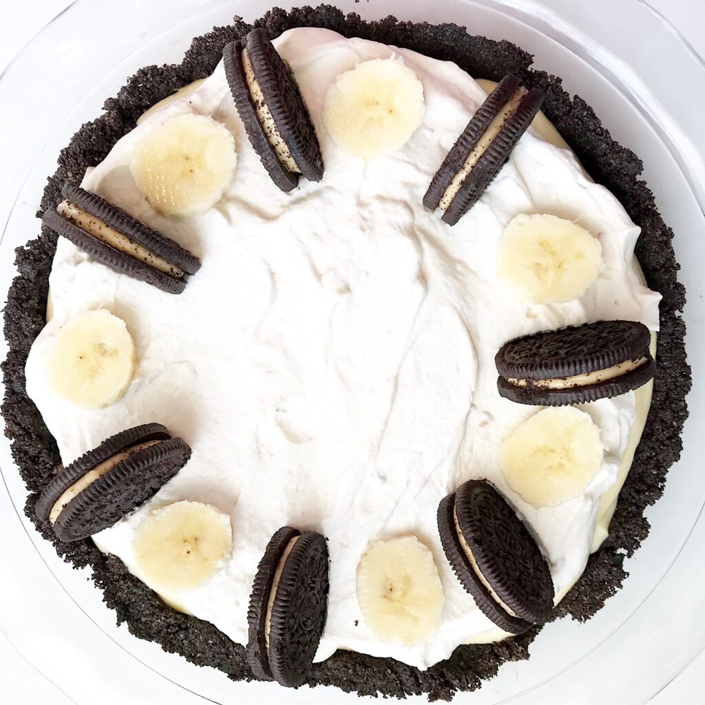 Peanut butter banana cream pie with chocolate crust