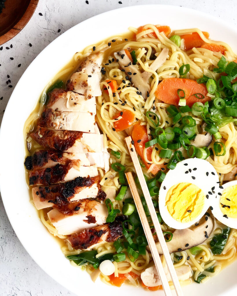 homemade ramen with chicken and egg