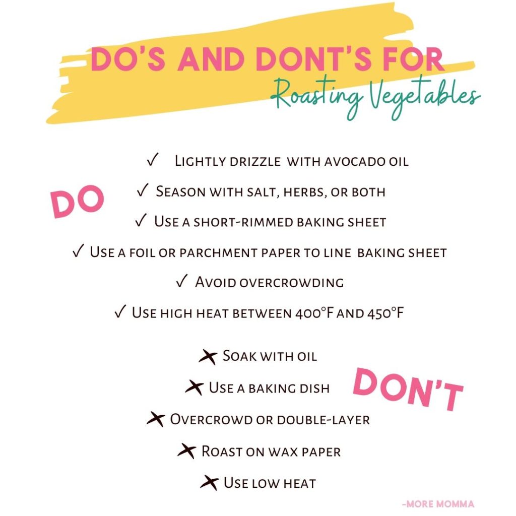 do and dont list for roasting vegetables