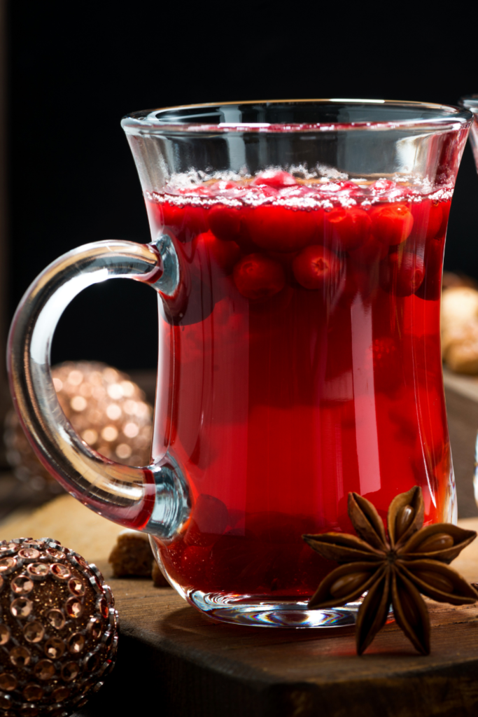 cranberry cider in a glass mug