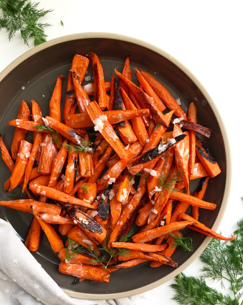 roasted carrots on a platter 