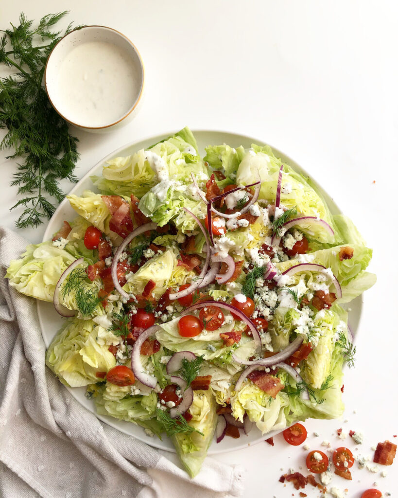 wedge salad with side of blue cheese dressing