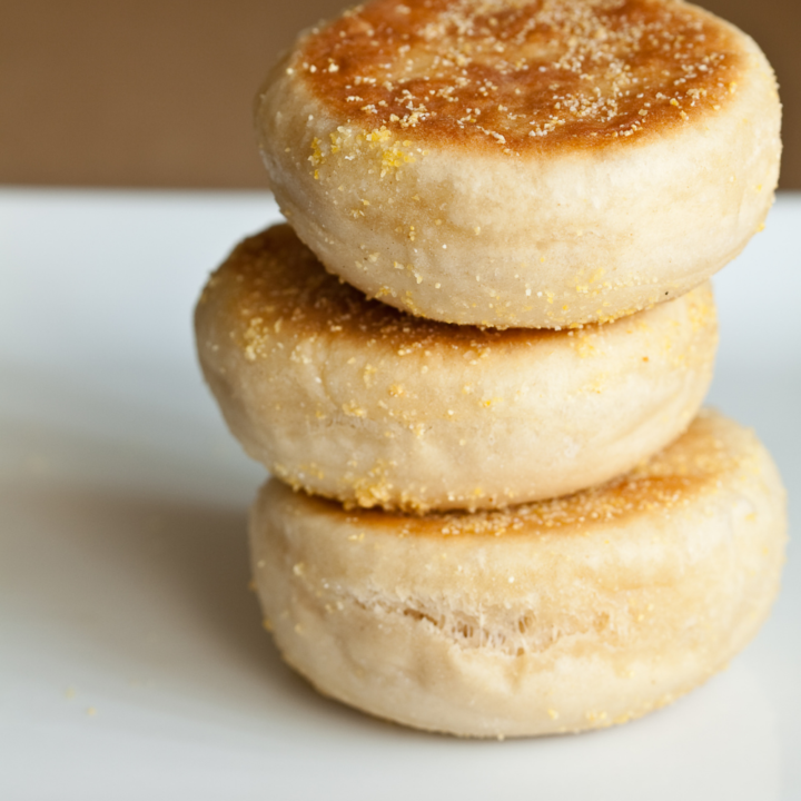 sourdough english muffins on top of eachother