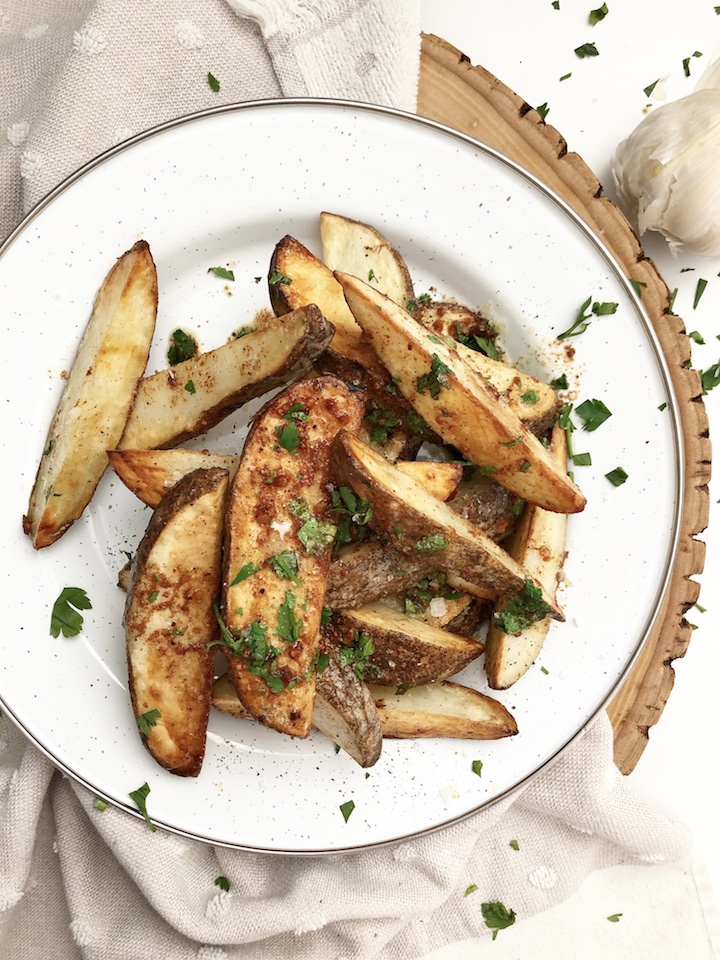 Air Fryer Potato Wedges with Garlic Browned Butter