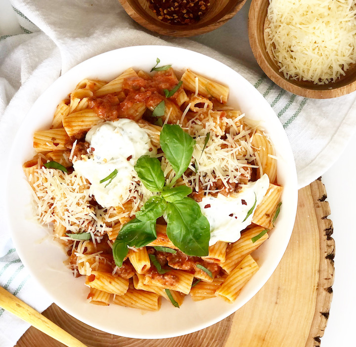 Rigatoni Bolognese With Herby Whipped Ricotta More Momma!