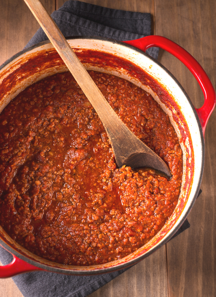 Homemade bolognese sauce in a pot