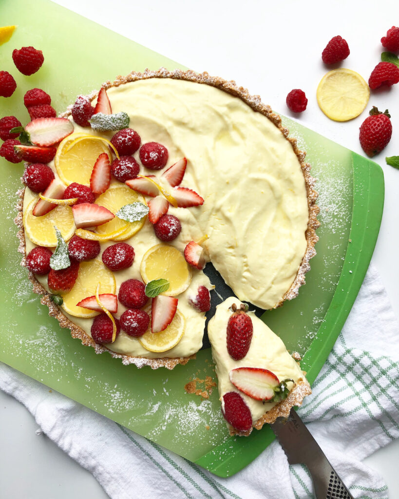 creamy lemon tart with fresh berries