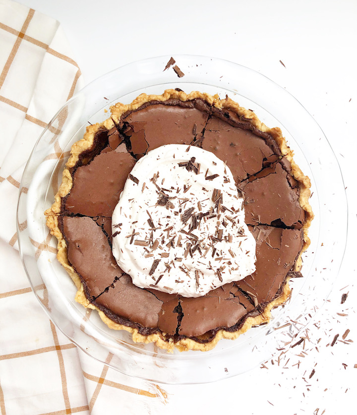 chocolate chess pie with homemade whipped cream