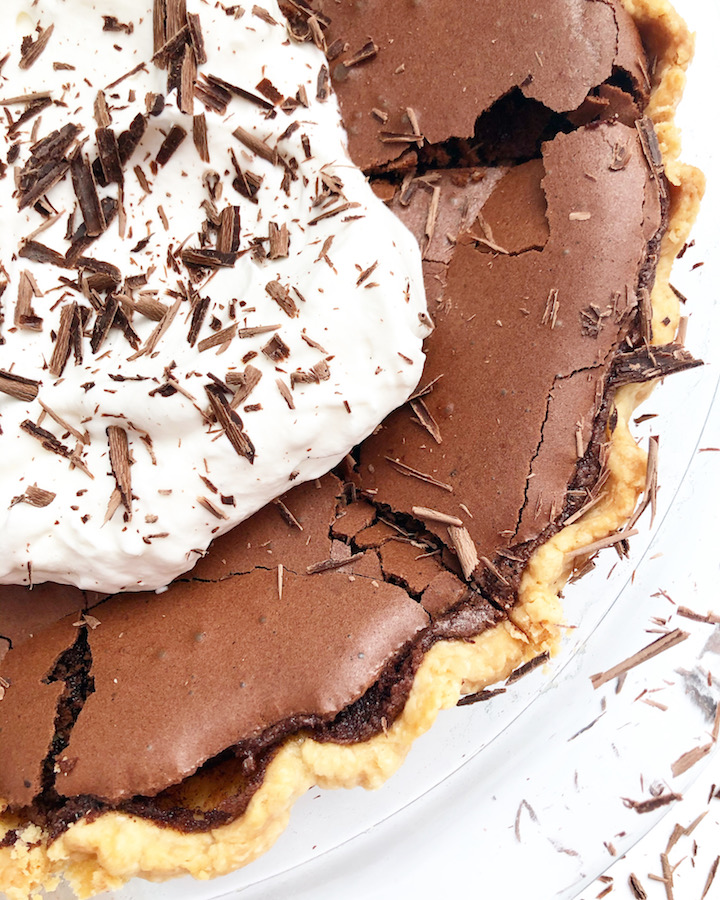 chocolate chess pie with homemade whipped cream
