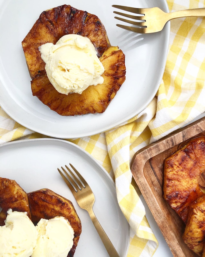 Grilled Cinnamon Brown Sugar Pineapple Topped With Ice Cream